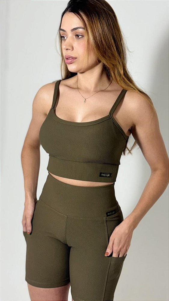 Conjunto fitness Marrom Expresso feminino linha Paris Premium, tecido blackout ZERO transparência