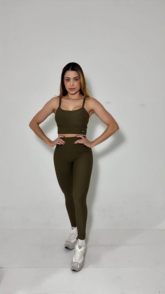 Conjunto fitness feminino, linha Paris Premium, tecido blackout ZERO transparência Marrom Expresso