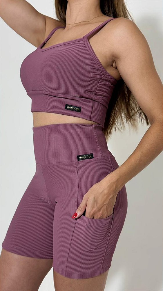 Shorts Com Bolso Feminino Cós Alto Linha Paris - Cor Tulipe Matte