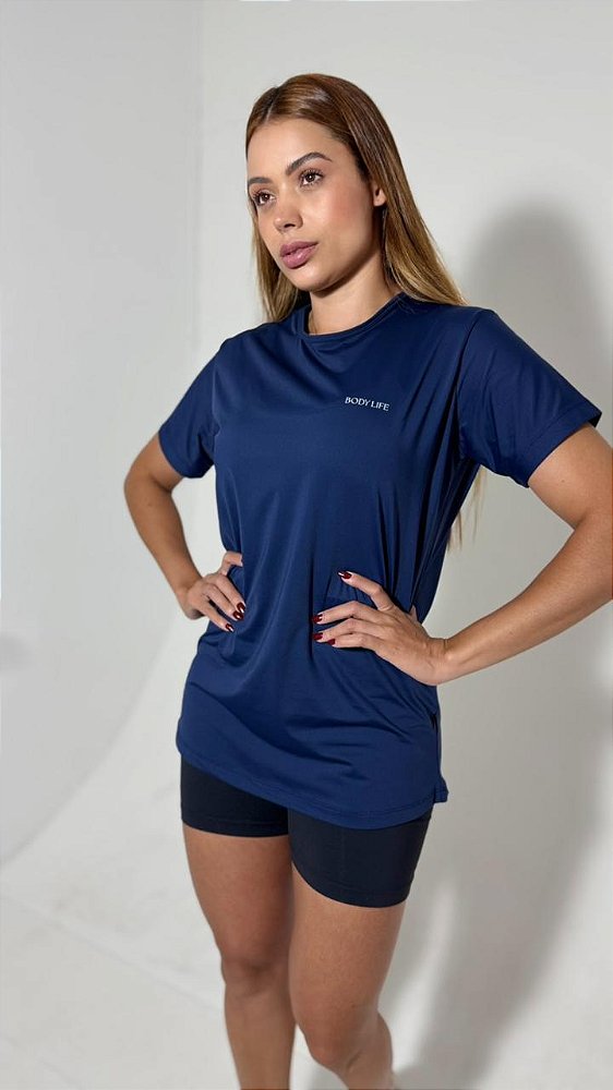 Camiseta Long Poliamida UV - azul marinho