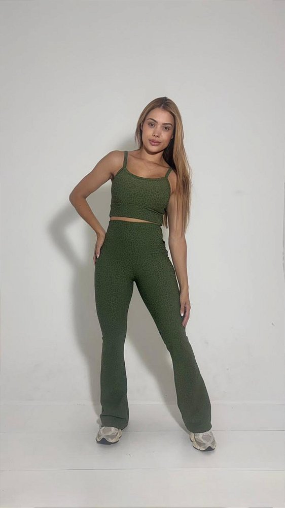 Flare Jacquard Lux - Coleção Animal Print - Cor Chive