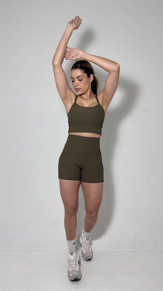 Conjunto Fitness Linha Paris Top + Shorts – Marrom Expresso