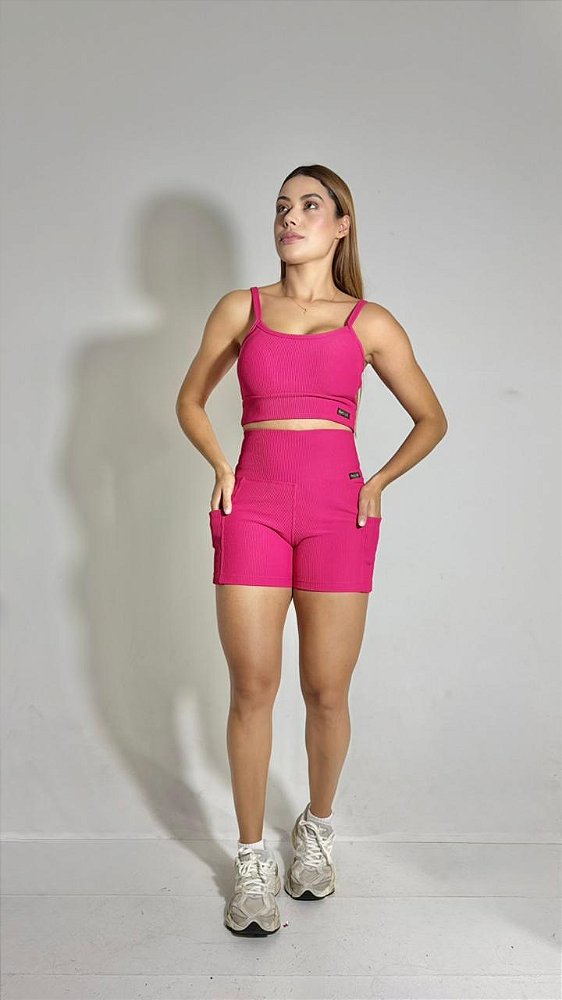 Conjunto Fitness Linha Paris Top + Shorts – Rosa Red