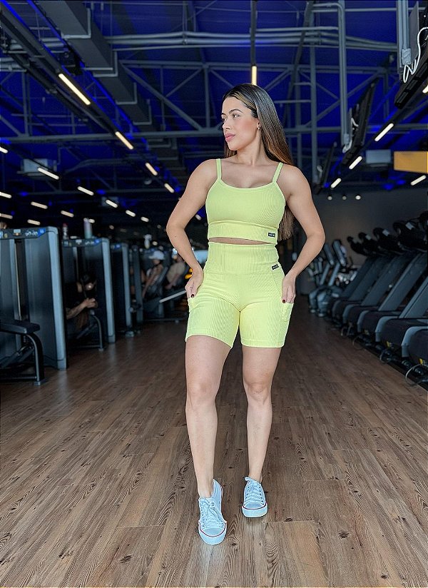 Shorts Fitness Linha Paris com Bolso – Amarelo Manteiga