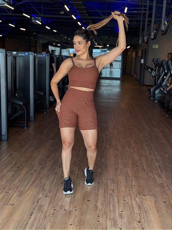 Shorts Fitness Linha Paris com Bolso – Marrom