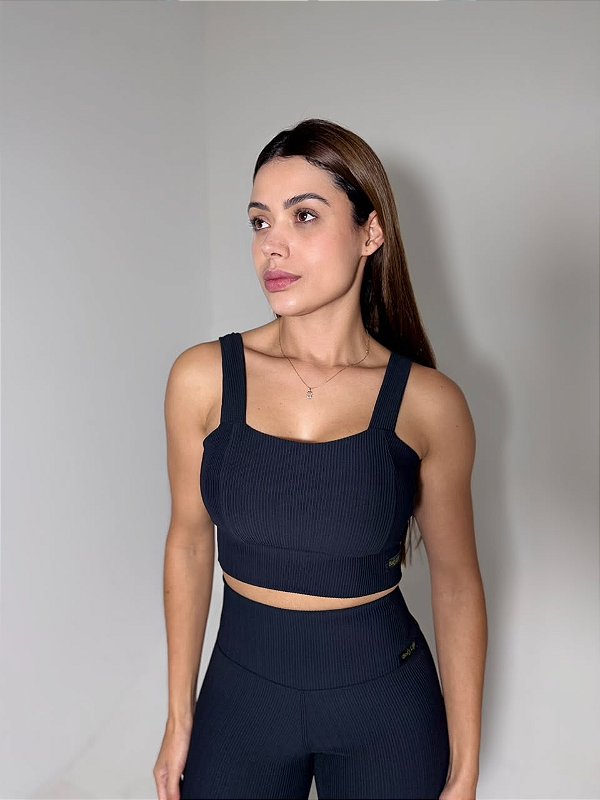 Top Alça Larga Fitness Linha Paris – Preto