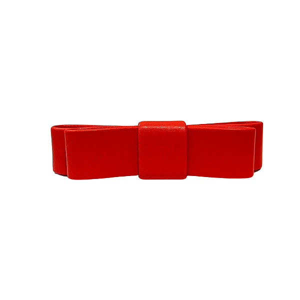 Presilha Olivia com Laço Chanel Duplo Vermelho em Couro