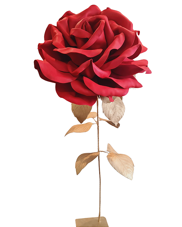 Rosa Gigante em Pedestal | Folhagem e Caule em Dourado
