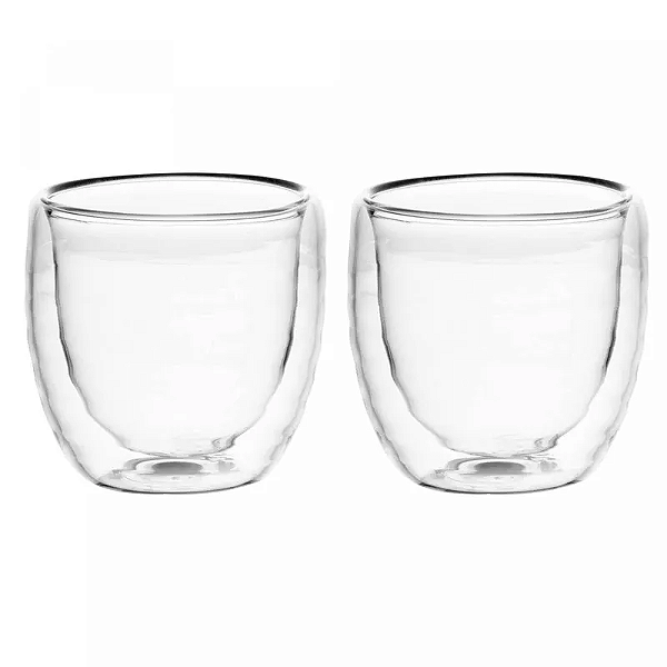 Conjunto 2 Copos de Café Parede Dupla de Vidro Borossilicato Resistente a Calor Gomos 80ml