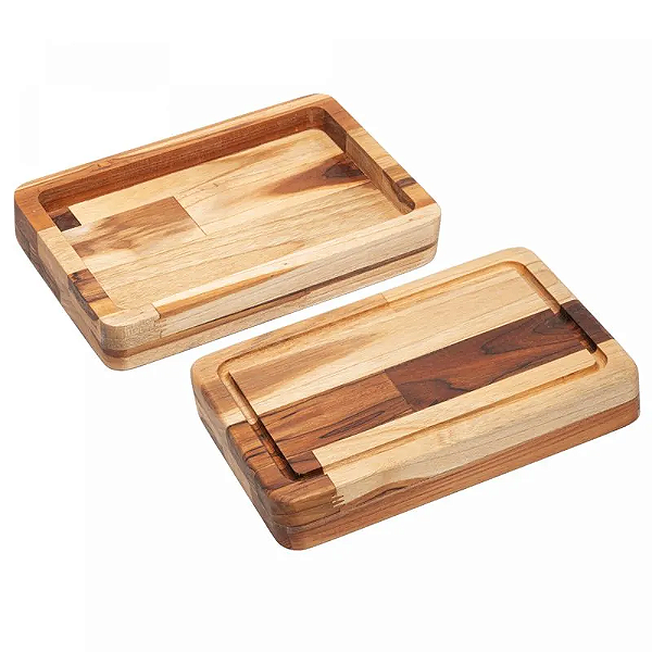 Tábua com Função de Bandeja de Madeira Teca Barbecue 45cm x 30cm x 4cm