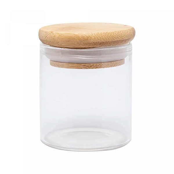 Kit 6 Porta Mantimento de Vidro Borossilicato com Tampa de Bambu 60ml
