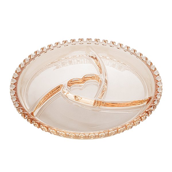 Petisqueira de Cristal Coração Âmbar Metalizado 23,5cm x 2,5cm