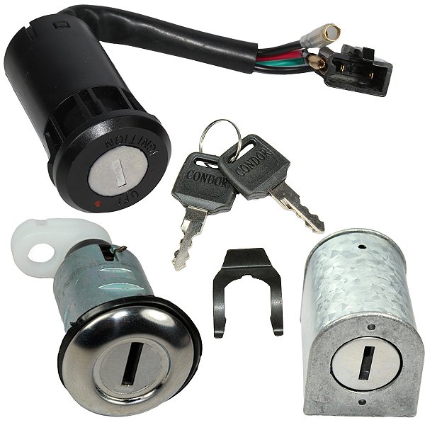 Kit conjunto travas chave ignição Pop100 2007 a 2015 contato trava guidão banco 3 peças