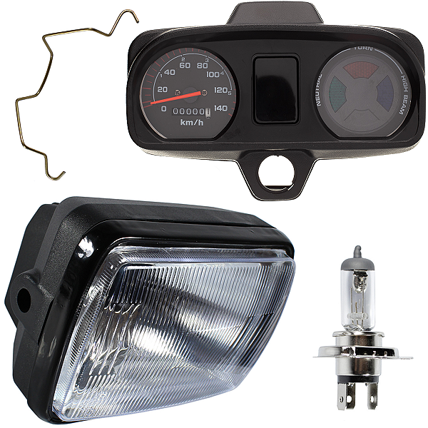 Farol com painel completo CG125 Titan Today Cargo 1989 a 1999 aro preto com lâmpada bloco globo optico