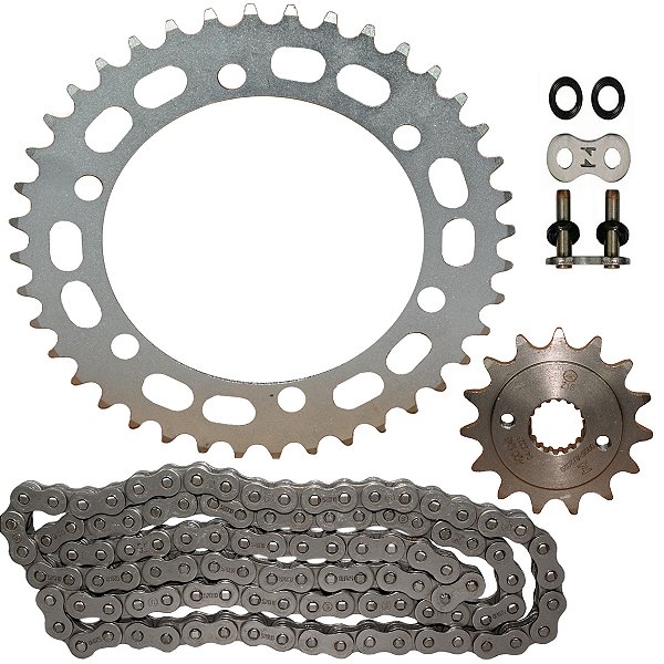 Kit relação transmissão tração NX400 Falcon 1999 a 2015 com retentor