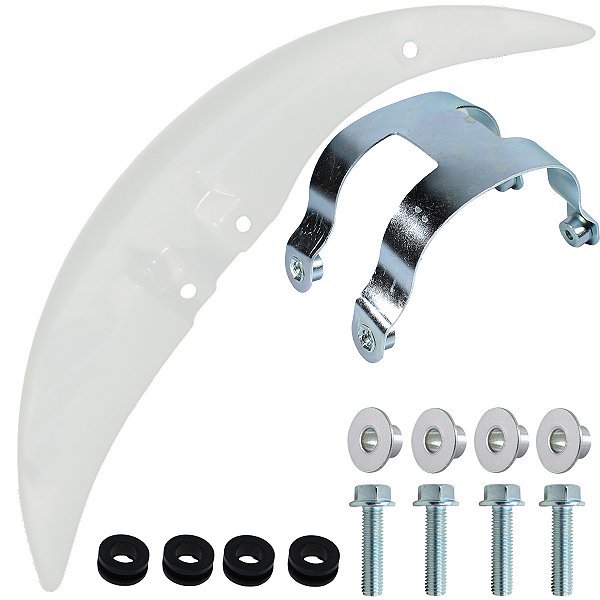 Paralama dianteiro CG125 Fan Titan 2000 a 2013 branco com parafusos e suporte