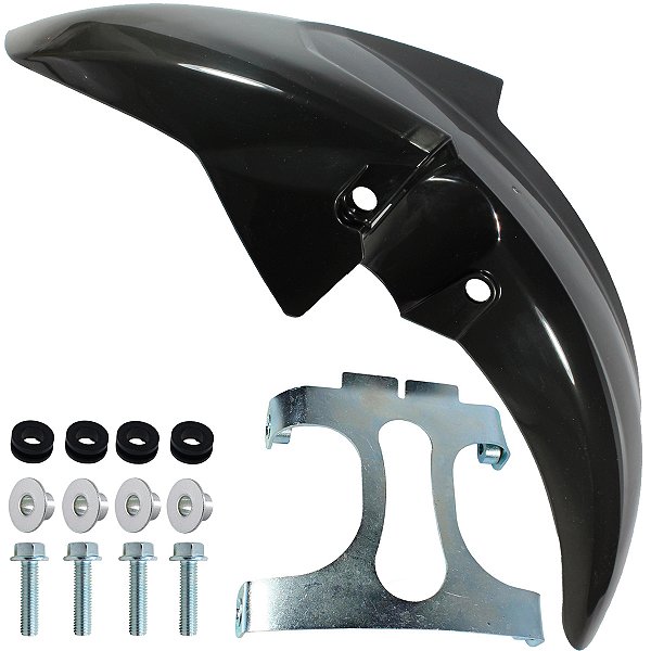 Paralama dianteiro CG125 Fan CG150 Fan Titan Start CG160 Fan Titan Start 2014 em diante preto com parafusos e suporte