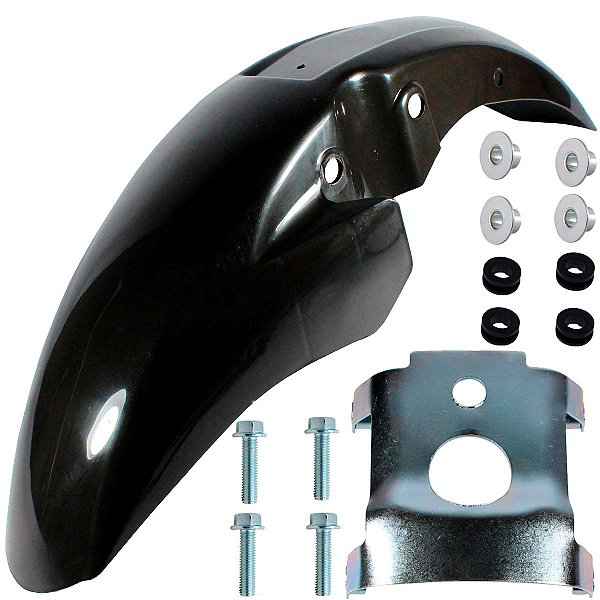 Paralama dianteiro CG150 Fan Titan Mix 2009 a 2013 preto com parafusos e suporte