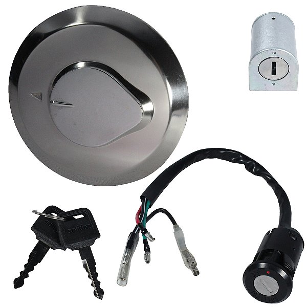 Kit conjunto travas chave ignição CG125 Titan 1995 a 1999 contato tampa do tanque trava guidão 3 peças