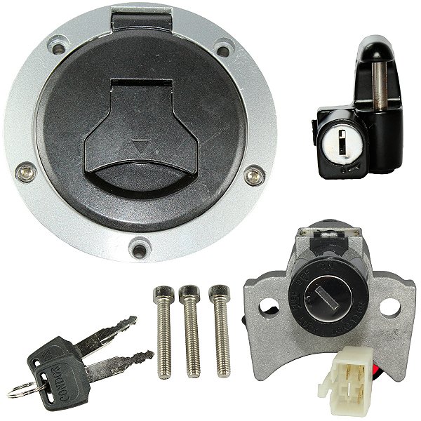 Kit conjunto travas chave ignição CG160 Fan Titan Start 2018 a 2021 contato tampa do tanque trava capacete 3 peças