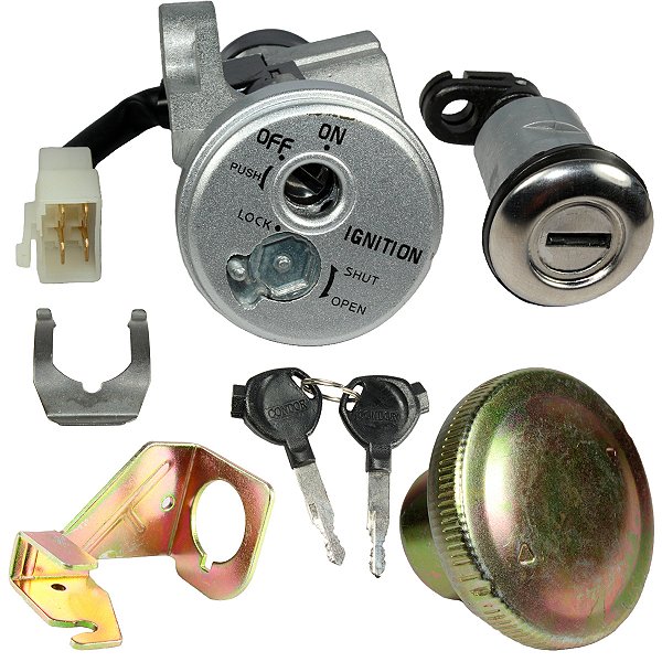 Kit conjunto travas chave ignição Biz125 2009 a 2015 contato tampa do tanque trava do banco 3 peças
