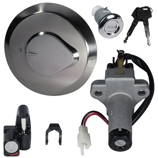 Kit conjunto travas chave ignição CG150 Titan 2004 a 2008 contato tampa do tanque trava capacete tampa lateral 4 peças