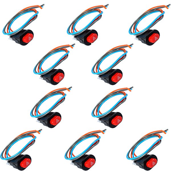 Kit 10 interruptor botão pisca alerta universal carro moto 3 fios