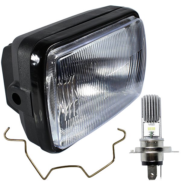 Farol completo CG125 Titan Today 1989 a 1999 aro preto com lâmpada led bloco globo optico