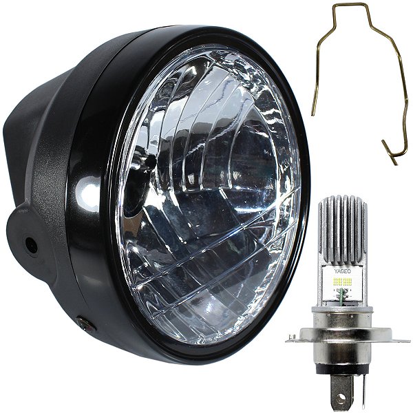 Farol completo CG150 Titan Sport 2004 a 2008 aro preto com lâmpada led bloco globo optico