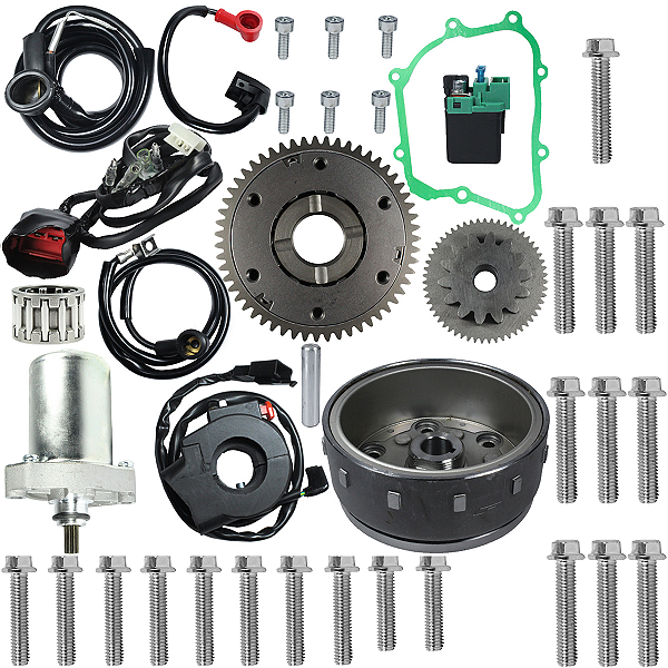Kit sistema para conversão em partida elétrica completo Pop110 Pop110I 2016 em diante com parafusos da tampa lateral