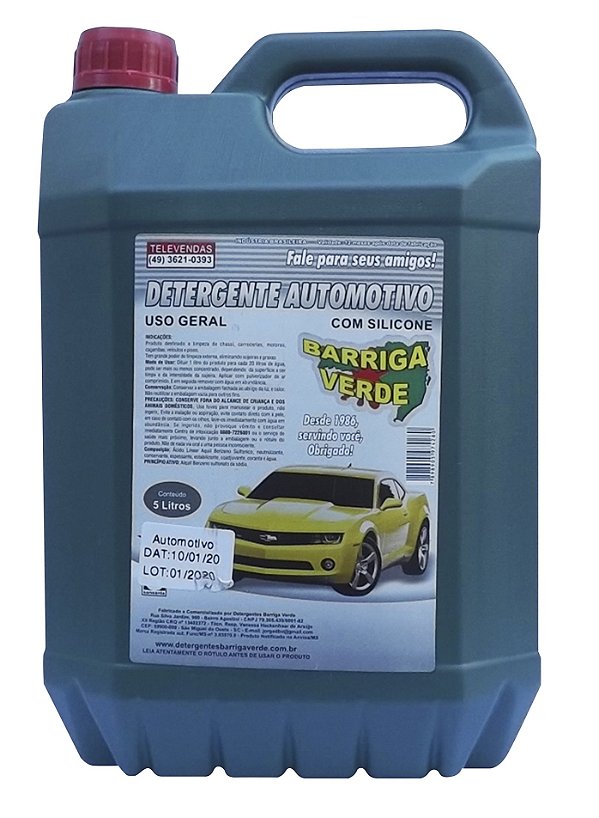 Detergente shampoo automotivo concentrado para lavar carro e moto Barriga Verde 5 litros com silicone