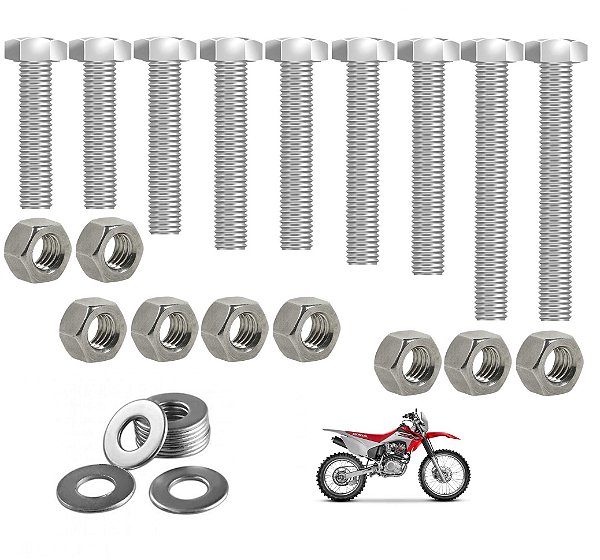 Kit parafusos inox suporte motor CRF230 CRF230F 2007 a 2020 Honda Fixação motor Chassi