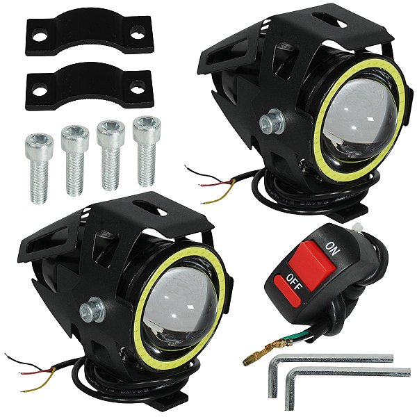 Farol led auxiliar milha estrobo estroboscopico com botão universal 3 estágios 8w Angel eyes U7