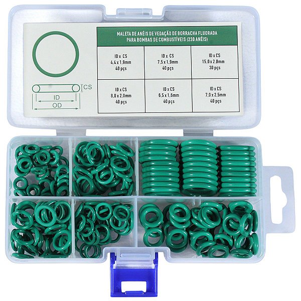 Maleta de anéis oring em milímetros 230 peças borracha fluorada para bombas de combustível