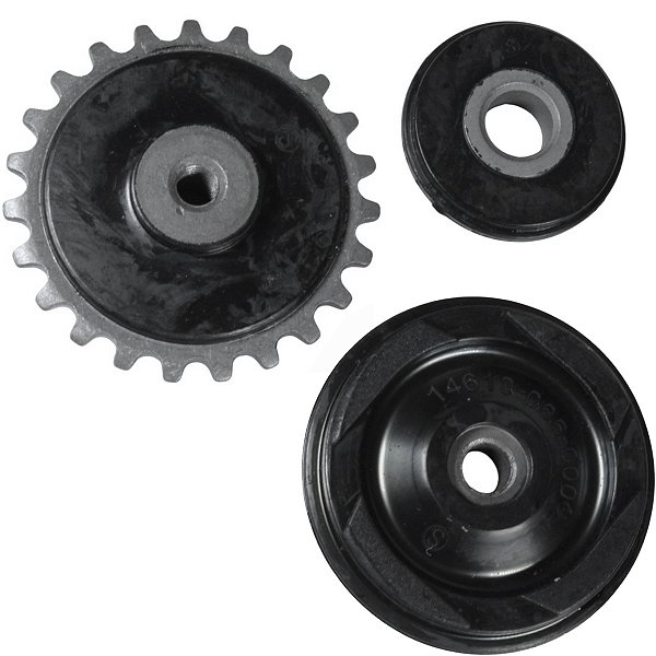 Kit tensor roldana coroa engrenagem corrrente de comando Biz110 Pop110 3 peças