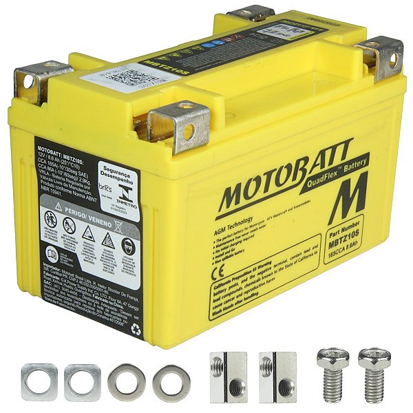 Bateria moto Motobatt AGM MBTZ10S CCA165 CB500 CB600 Hornet CB1000 CBR6000 ZX10 Ninja H2 MT07 MT09 R1 R6