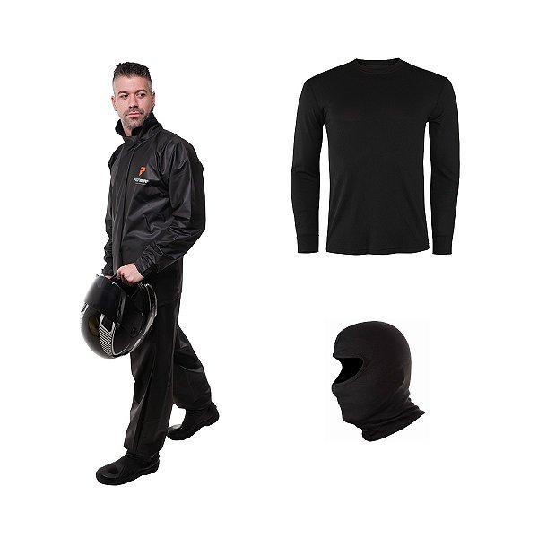 Kit capa de chuva PVC Pioneira + segunda pele + balaclava (6G)