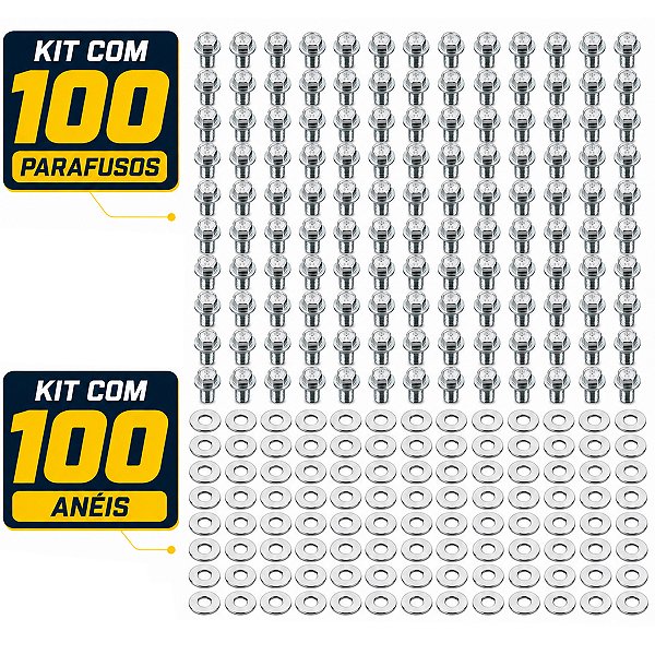 Kit 100 bujão cárter óleo CG125 CG150 CG160 YBR125 CRF250F Bros ML125 RD135 todos os modelos com arruela de alumínio