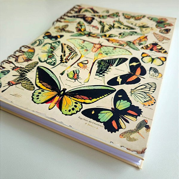 Sketchbook Capa Dura A4 - Borboletas Vintage
