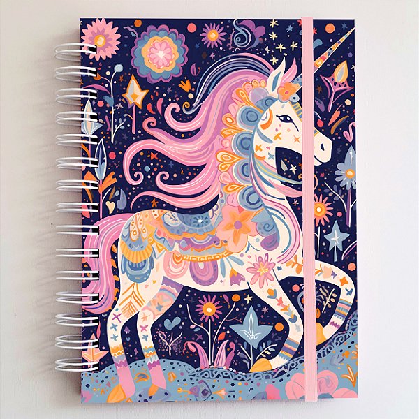 Sketchbook A5 Capa Dura - Unicórnio/Azul-marinho