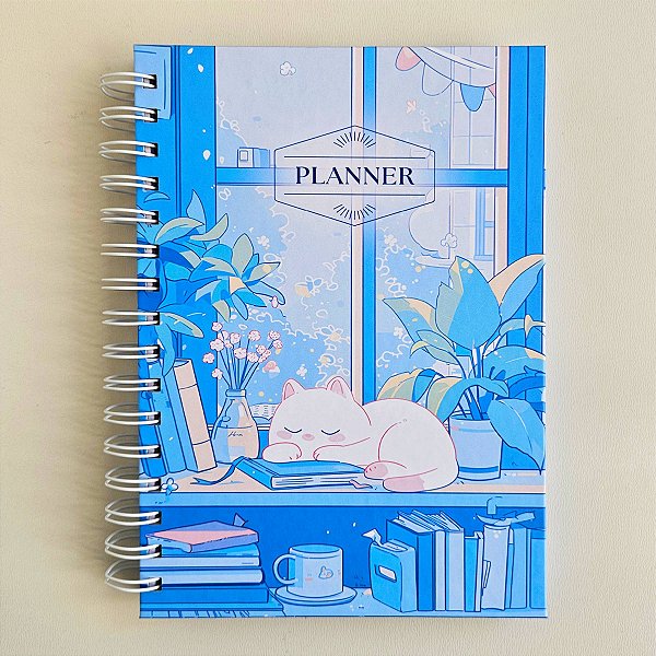 Planner Agenda Semanal Gatinhos/Azul - 2025 ou Não Datado - Capa Dura A5