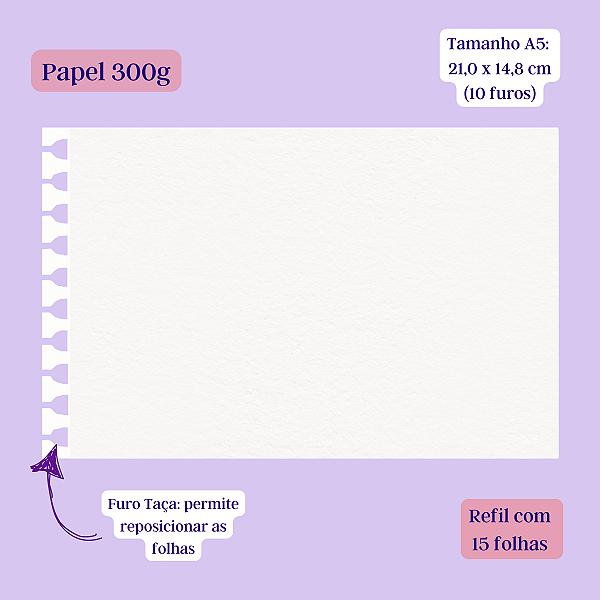 Refil Papel 300g para caderno Smart Aquarela (Wire-o, anel duplo) - A5, A4
