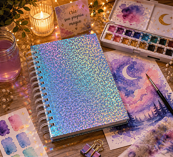 Sketchbook Desenho e Aquarela Capa Dura Holográfico/pink - A6
