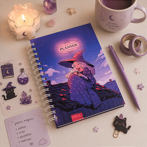 Planner Semanal Bruxinha / Lilás - 2027 ou Não Datado - Capa Dura A5