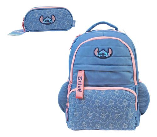 Kit Mochila Costas Notebook C/ Estojo Triplo Original Stitch