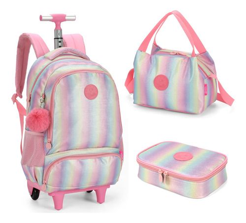Kit Mochila Rodinhas Lancheira E Estojo Barbie C/ Brilho
