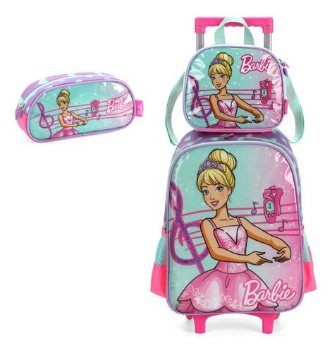 Kit Mochila Com Rodinhas Infantil Original Barbie
