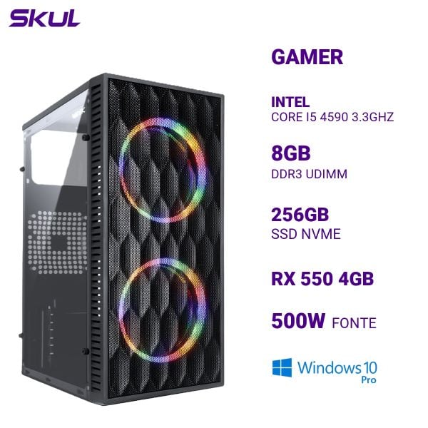 Computador 5000 Core I5 4590 3.3Ghz Mem 8Gb Ddr3 Ssd 256Gb Nvme Rx 550 4Gb Fonte 500W Windows 10 Pro