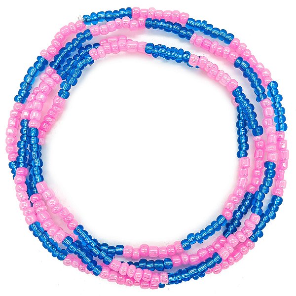 Guia Missanga Rosa/Azul Miçanga Transparente (45CM)