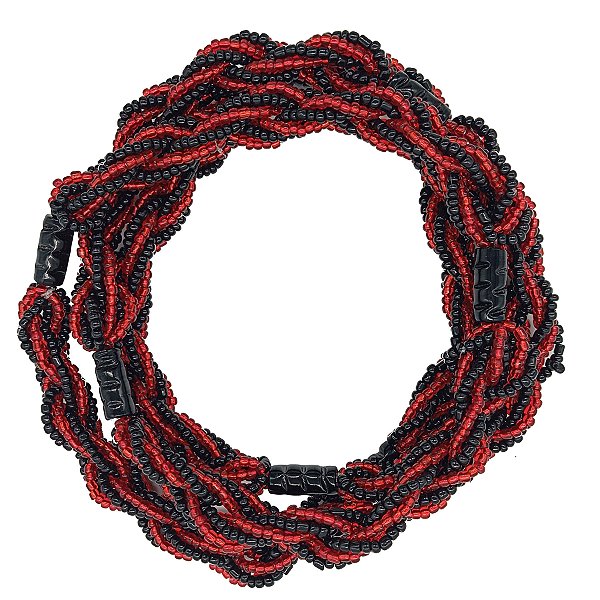 Guia Missanga Brajá Torcido Preto/Vermelho Miçanga Transparente 8 Fios com 7 Firmas